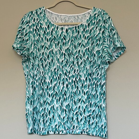 Summer Short Sleeve Round Neck T-shirt Green Leaves XL - Picture 1 of 3